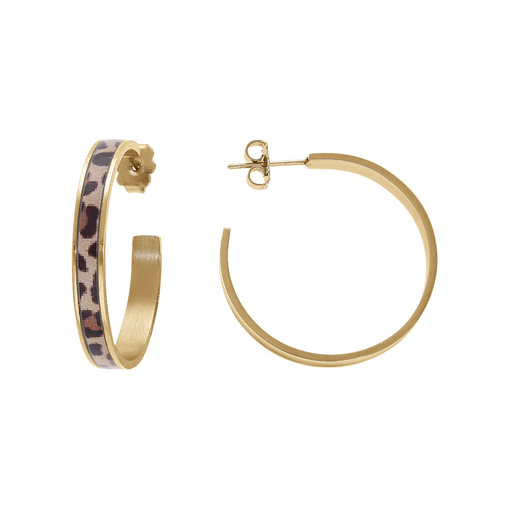 Cr�oles Stella Mia en acier dor� 30mm motif r�sine l�opard - Vue 1