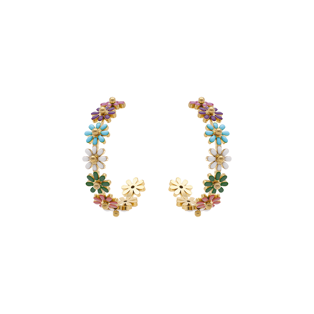 Croles tige en acier dor avec fleurs rsine multi couleurs - Vue 1