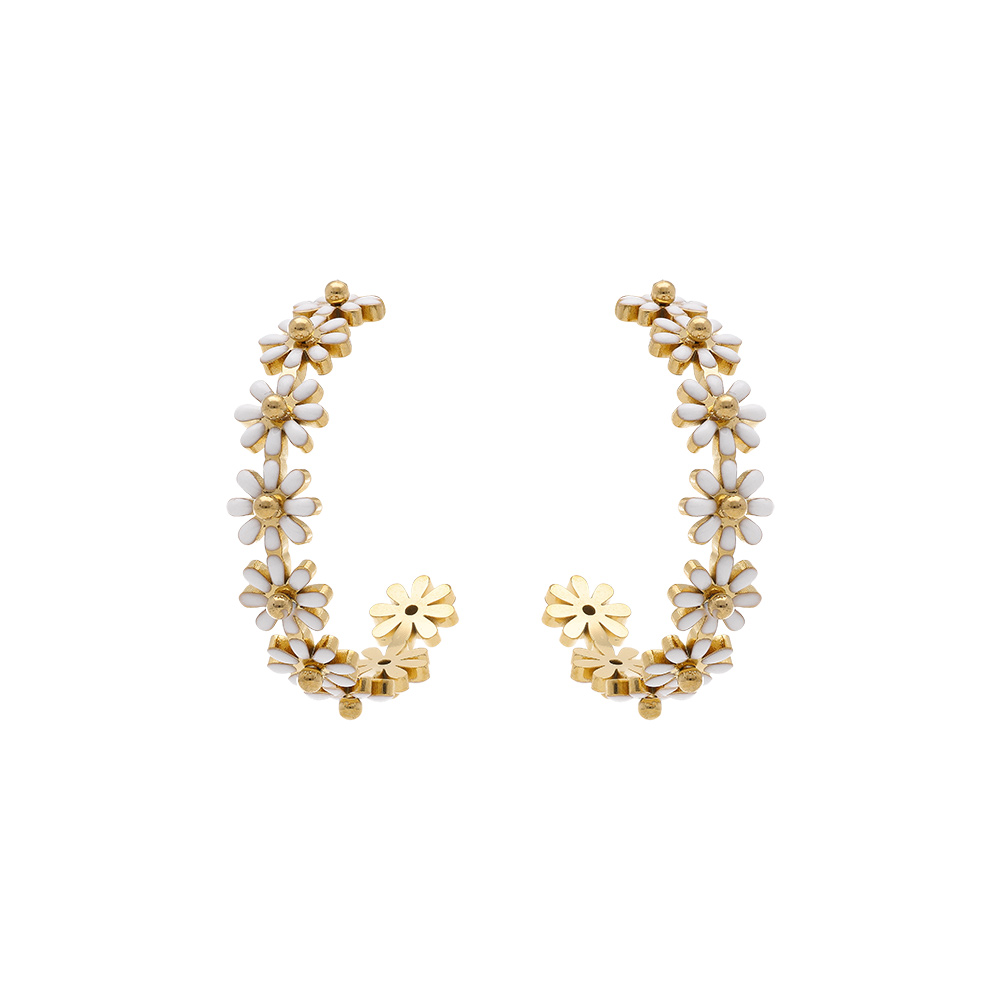 Cr�oles tige en acier dor� fleurs r�sine blanche et jaune - Vue 1