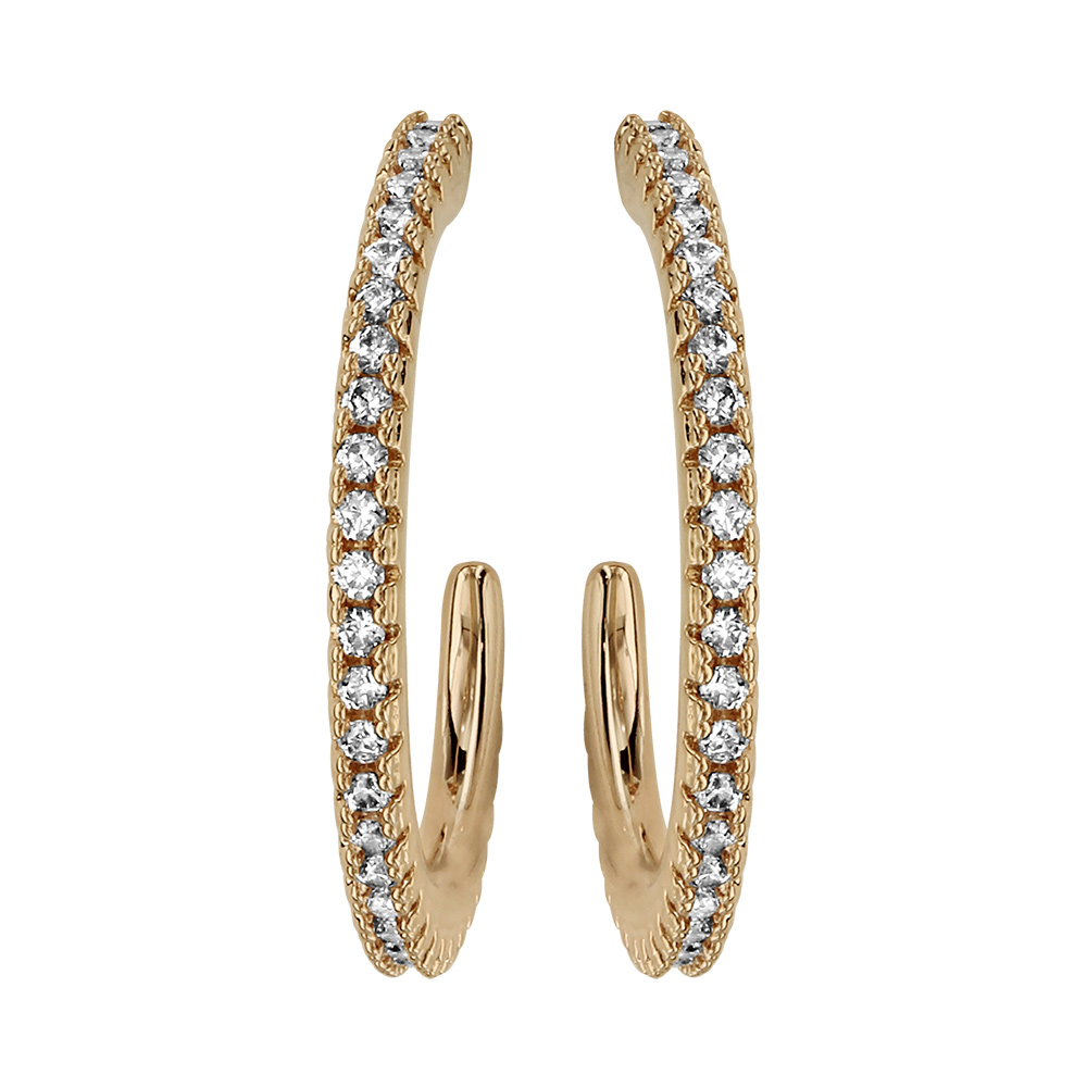  Cr�oles tige en vermeil avec oxydes blancs sertis -  diam�tre 20mm - Vue 1