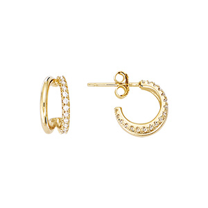 Cr�oles tige en vermeil  double rang un lisse et l'autre avec oxydes blancs