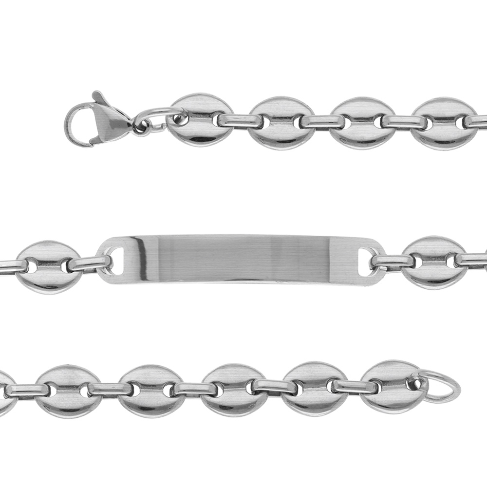 Gourmette en acier satin� grain de caf� 9,5mm - 21cm - Vue 1