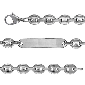 Gourmette en acier satin grain de caf 9,5mm - 21cm