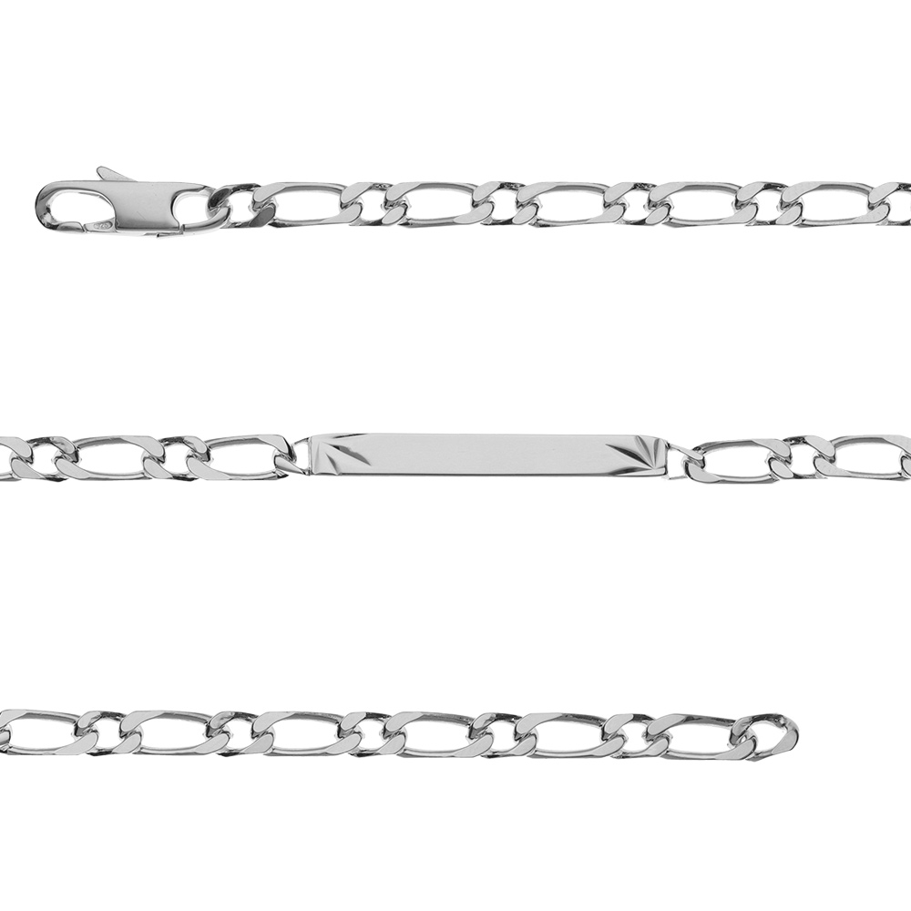 Gourmette en argent maille figaro 1+1 avec diamantage �toil� dans 2 angles - largeur 4mm et longueur 18cm - Vue 1