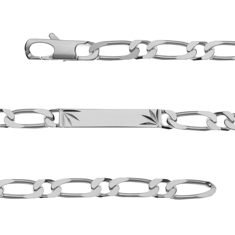 Gourmette en argent maille figaro 1+1 avec diamantage �toil� dans 2 angles - largeur 6mm et longueur 18cm - Vue 1