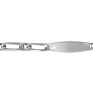 Gourmette en argent maille figaro 1+1 avec plaque ovale et diamantage étoilé dans 2 angles - largeur 6mm et longueur 18cm - Vue 1