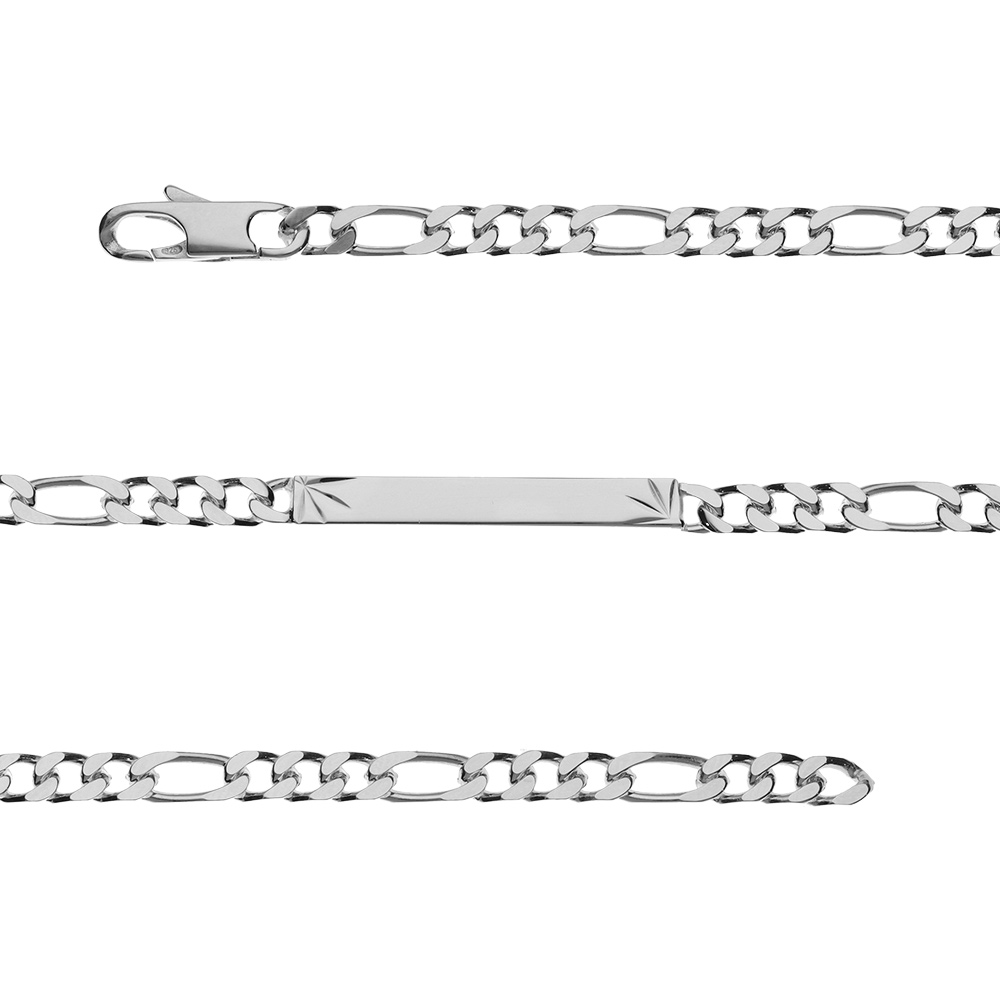 Gourmette en argent maille figaro 1+3 avec diamantage �toil� dans 2 angles - largeur 4mm et longueur 18cm - Vue 1