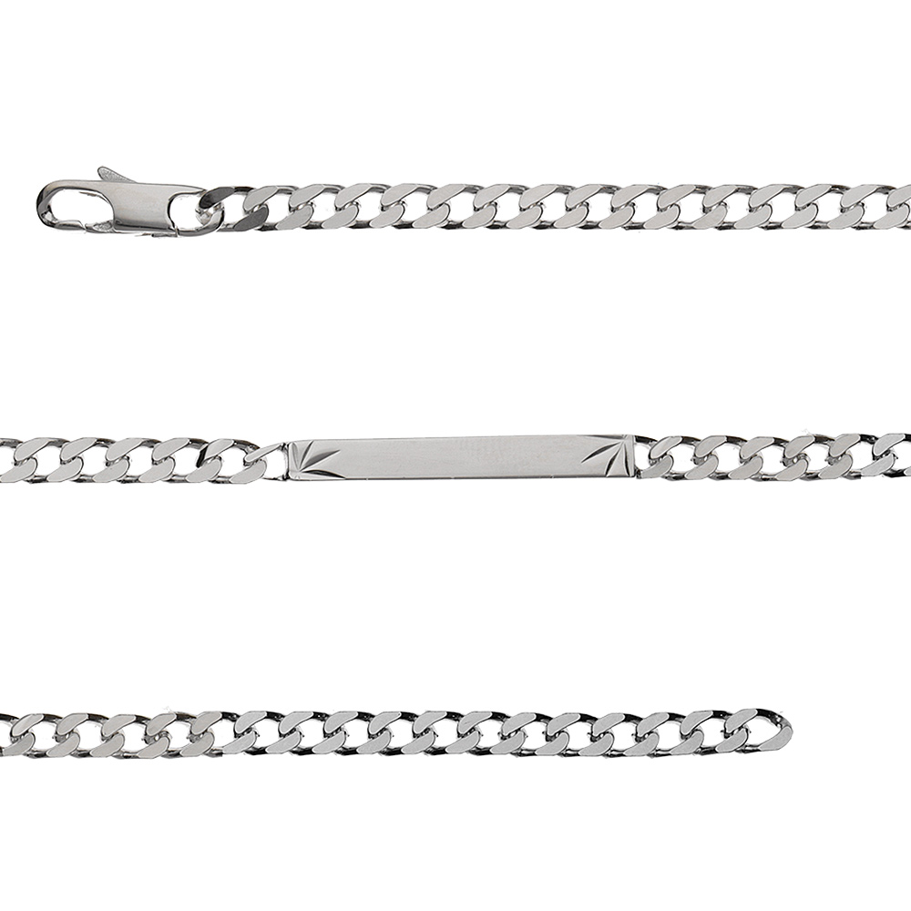 Gourmette en argent maille serr�e avec diamantage �toil� dans 2 angles - largeur 4mm et longueur 18cm - Vue 1