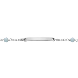 Gourmette en argent rhodi maille fantaisie avec perles facetes bleu ciel 15+2,5cm - Vue 1