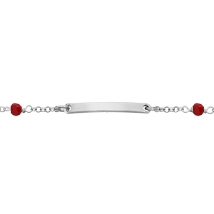 Gourmette en argent rhodi maille fantaisie avec perles facettes rouges 15+2,5cm - Vue 1