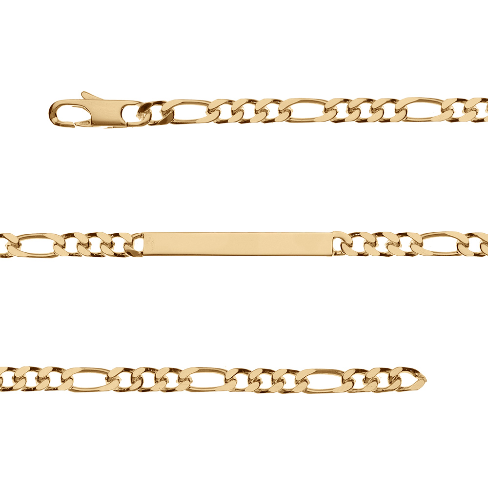 Gourmette Plaqué Or 18 Carats Maille Figaro - 8 Mm, 21 Cm, Avec Fermoir Mousqueton, Neuf Avec étiquettes