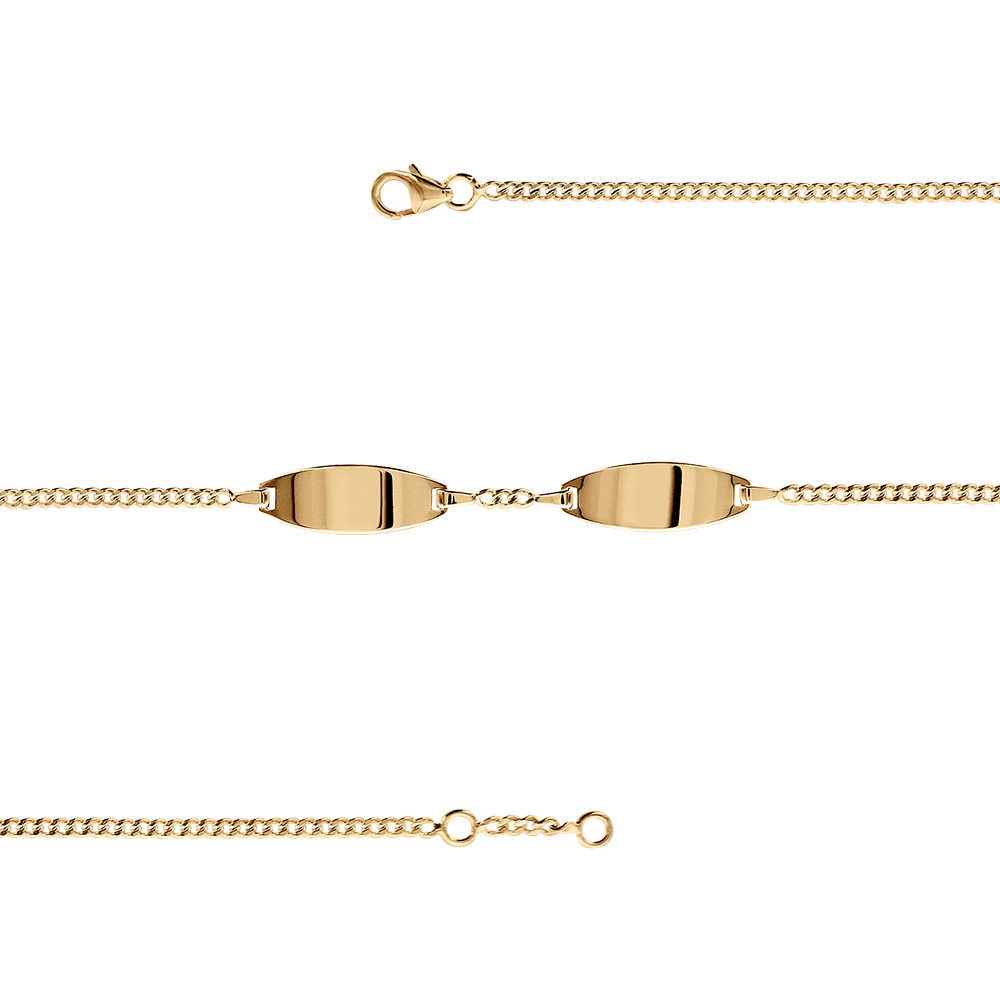 Gourmette  femme en vermeil  2mm 2 plaques ovales -19cm r�glable 18 - Vue 1