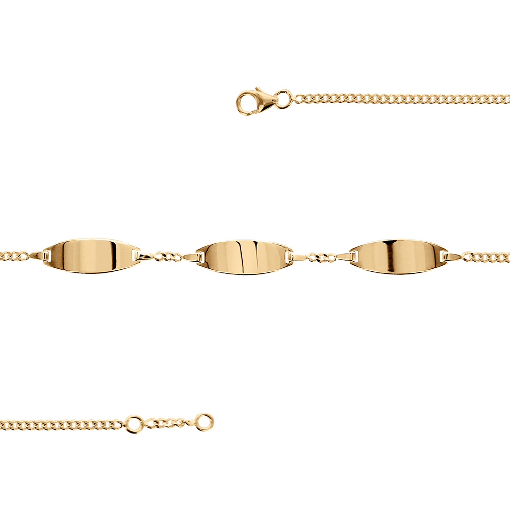 Gourmette femme vermeil  2mm 3 plaques ovales - 19cm r�glable 18 - Vue 1