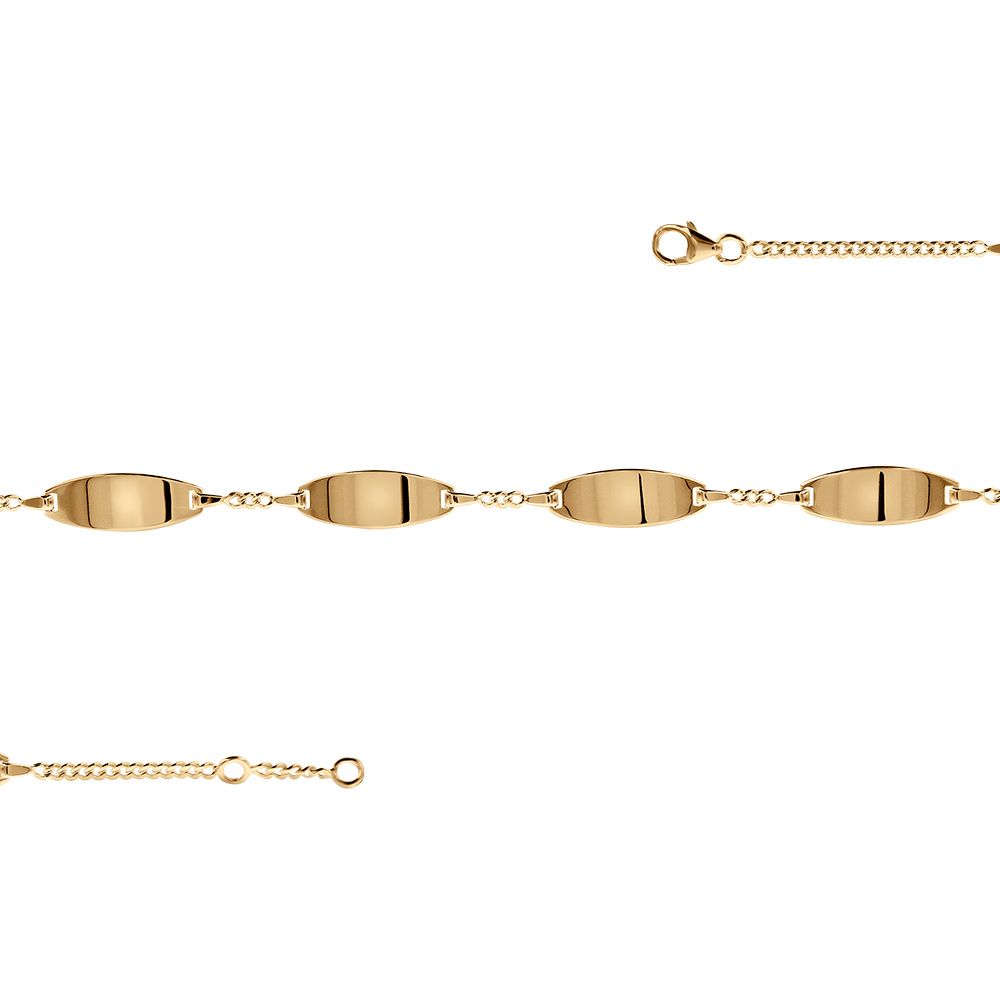 Gourmette  femme vermeil  2mm 4 plaques ovales - 19cm r�glable 18 - Vue 1