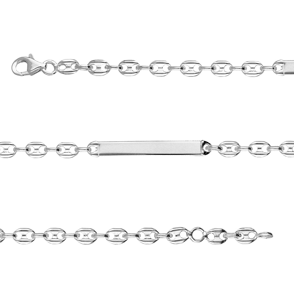 Gourmette junior en argent maille grain de caf�, plaque droite longueur 17cm r�glable 15cmm - Vue 1