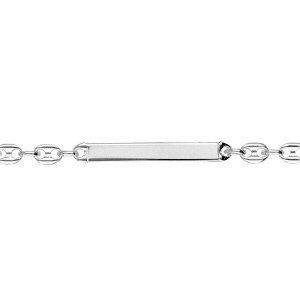 Gourmette junior en argent rhodié plaque maille grain de café plaque droite longueur 17cm réglable 15cmet fermoir mousqueton - Vue 1
