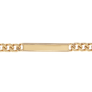 Gourmette plaqué or maille serrée avec bords de la plaque ciselés - largeur 7mm et longueur 21cm - Vue 1