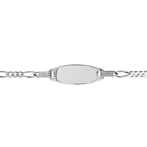 Gourmette pour b�b� en argent maille type figaro 1+3 avec plaque ovale - largeur 2mm et longueur 13cm + 2cm de rallonge