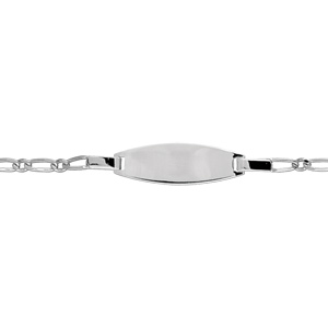 Gourmette pour bb en argent rhodi maille figaro 1+1 avec plaque ovale - largeur 2mm et longueur 13cm + 2cm de rallonge - Vue 1