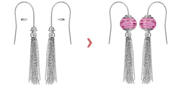 Boucles d\'oreilles en argent rhodi charms avec plusieurs chanettes et fermoir crochet (Charms non fourni)