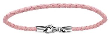 Bracelet en cuir rose tress pour charms et fermoir en argent rhodi - longueur 17,5cm