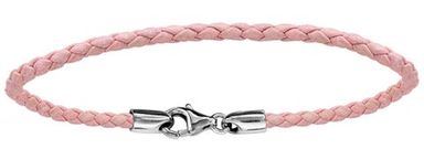 Bracelet en cuir rose tress pour charms et fermoir en argent rhodi - longueur 19,5cm