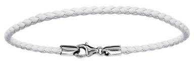 Bracelet en cuir blanc tress pour charms et fermoir en argent rhodi - longueur 19,5cm