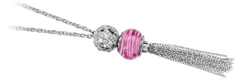 Collier en argent rhodi chane avec pompon en chanettes pour charms - longueur 51cm + 5cm de rallonge (Charms non fourni)
