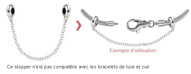 Charms Thabora stoppers en argent rhodi avec chanette de scurit - longueur 55mm