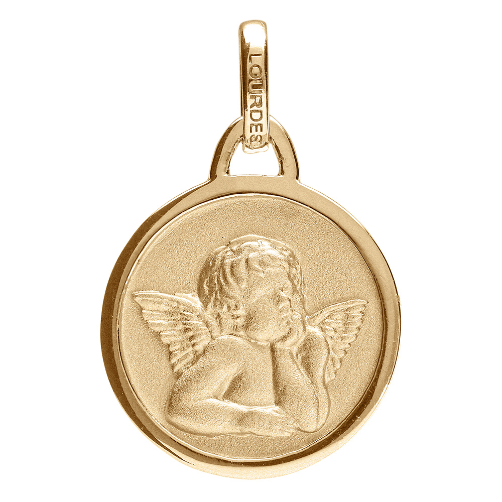 M�daille en vermeil ronde avec Ange - Vue 1