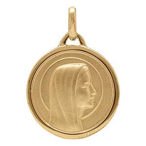 M�daille en vermeil ronde avec vierge 18mm