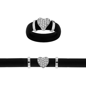 Parure argent rhodié motif coeur bracelet et bague - Vue 1