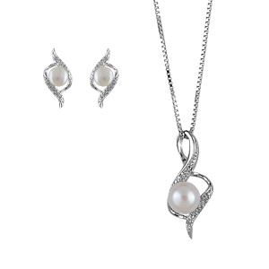 Parure argent rhodié perle imitation crème - Vue 1