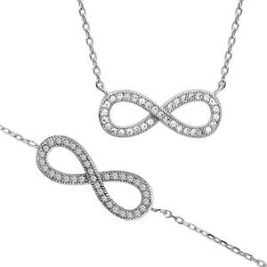 Parure bracelet et collier argent forme infini - Vue 1