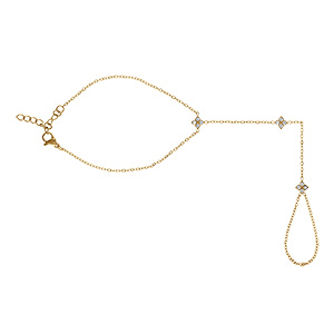 Parure de main en acier dor� fleurs d'oxydes blancs  - 17+3cm
