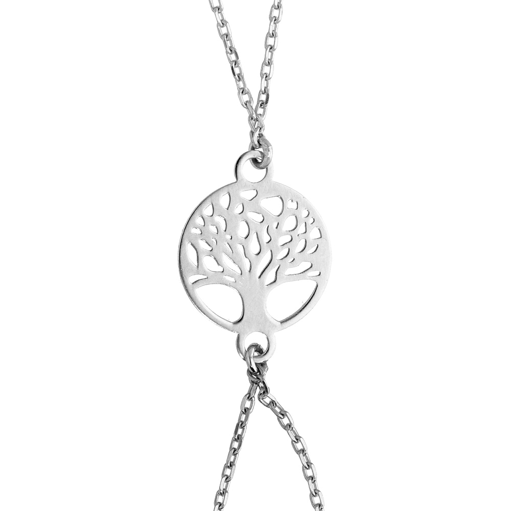 Parure de main en argent rhodi� avec pastille arbre de vie - Vue 1