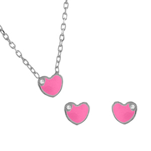 Parure enfant argent rhodié coeur rose plus petite pierre blanche - Vue 1