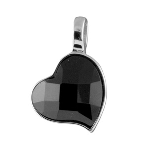 Pendentif acier coeur pierre noire facetté - Vue 1