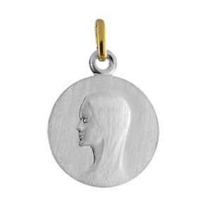 Pendentif acier et or médaille 16mm vierge admirabilis - Vue 1