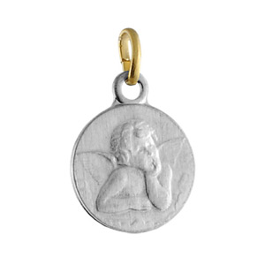 Pendentif acier et or médaille ange 14mm - Vue 1