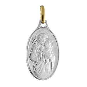 Pendentif acier et or médaille ovale Joseph - Vue 1