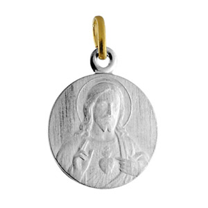 Pendentif acier et or médaille sacré coeur 16mm - Vue 1