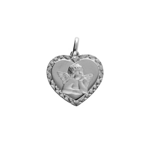 Pendentif argent platin coeur contour diamant avec Ange - Vue 1