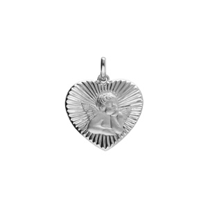 Pendentif argent platin coeur diamant avec Ange - Vue 1