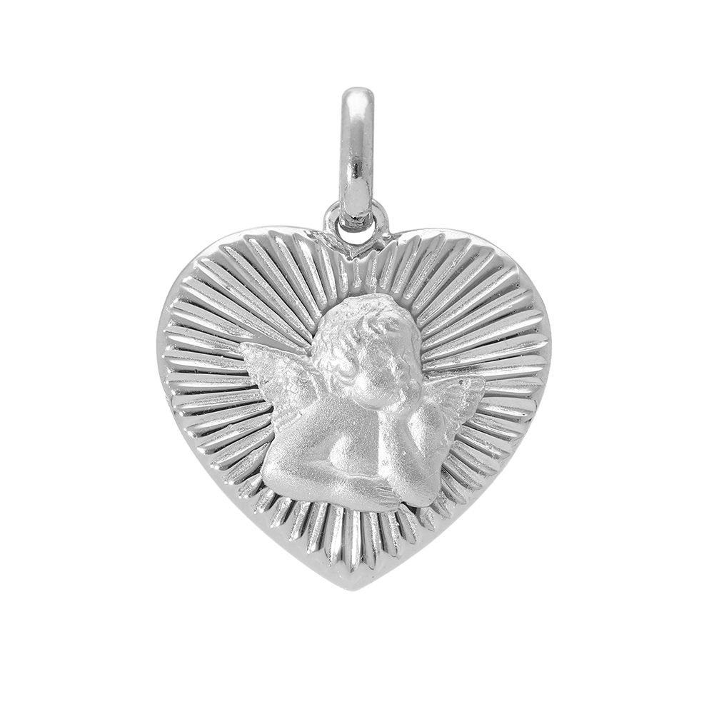 Pendentif argent platin coeur diamant avec Ange - 15X16mm - Vue 1