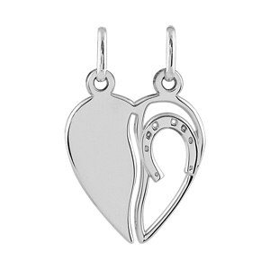 Pendentif argent rhodié coeur à partager fer à cheval - Vue 1