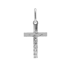 Pendentif argent rhodi� J�sus Christ sur croix diamant�
