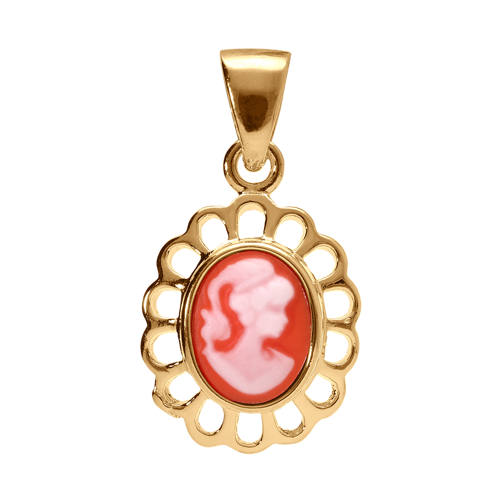 Pendentif cam�e en plaqu� or Cam�e rose contour dentelle - Vue 1