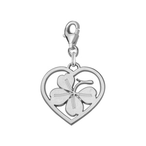 Pendentif charm\'s coeur + trèfle 4 feuilles argent rhodié - Vue 1
