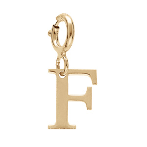 Pendentif Charms en argent et dorure jaune initiale lettre F sur fermoir anneau ressort - Vue 1